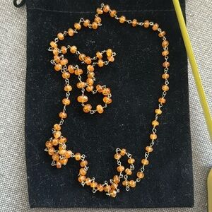 Orange sapphire beads on gold wire no clasp, all one piece 34”